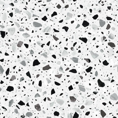 Terrazzo flooring vector seamless pattern in light grey colors with accents. Classic italian type of floor in Venetian style composed of natural stone, granite, quartz, marble, glass and concrete