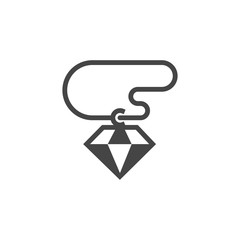 Diamond gluph icon. Simple gemstone template. Graphic sign of jewelry. Game ui element. Web label in flat design. Vector illustration isolated on white background