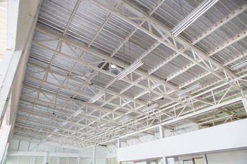 Electric fan and light on roof ceiling in canteen