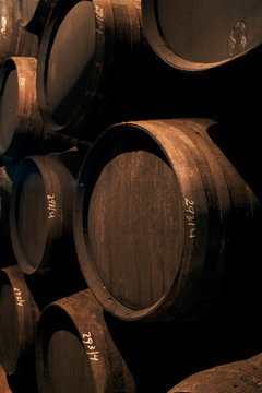 Barrels with cherry liqueur