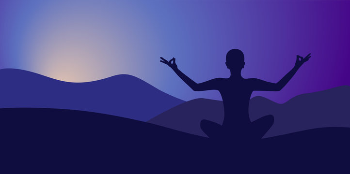 meditation yoga on high mountain in sunrise background