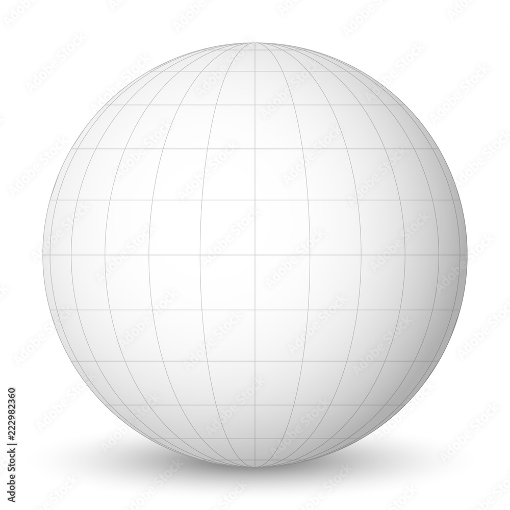 Wall mural front view of blank planet earth white globe with grid of meridians and parallels, or latitude and l