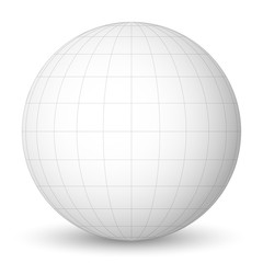 Front view of blank planet Earth white globe with grid of meridians and parallels, or latitude and longitude. 3D vector illustration.