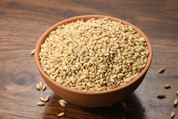Close up of Hulless Barley in a Earthen Bowl