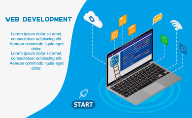 Web development concept banner. Can use for web banner, infographics. Flat isometric vector illustration isolated on background.