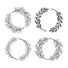 Hand drawn wreath set. Vector floral round frames
