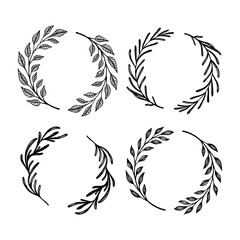 Hand drawn wreath set. Vector floral round frames
