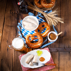 delicious bavarian oktoberfest white sausage with sweet mustard
