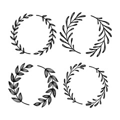 Hand drawn wreath set. Vector floral round frames