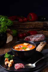 Hungarian paprika cream soup with spicy sausage