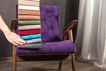 Different colors of the fabric palette for tightening furniture in the interior