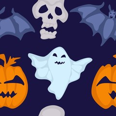 seamless Halloween pattern with bat and bringing