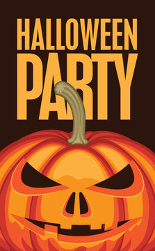 Vector banner for Halloween party with pumpkins head. Scary flyer or invitation template for Halloween