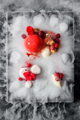 Dessert in dry ice mist