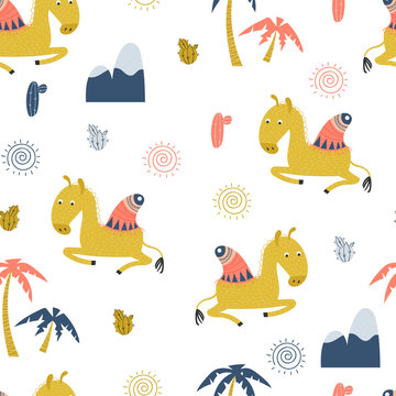 Seamless background with cute camel