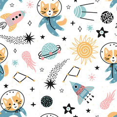 Estores personalizados infantiles con tu foto Seamless space pattern with cute foxes