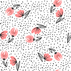 Seamless pattern with red flowers