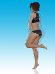 Conceptual fat overweight obese female vs slim fit healthy body after weight loss or diet with muscles thin young woman on blue. A fitness, nutrition or fatness obesity, health shape 3D illustration