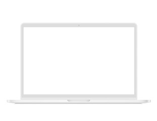 Realistic white laptop ultrabook front view mockup isolated. Vector illustration.