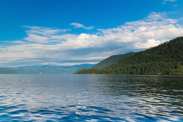 Teletskoye lake in the afternoon beautiful view of the water and mountains