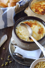 French milk soup with pasta and cheese