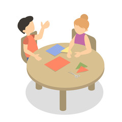 Preschool children sitting and cut the paper