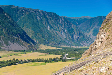 Fototapeta premium View of the Chulyshman River Valley, Ulagansky District, Altai Republic, Russia
