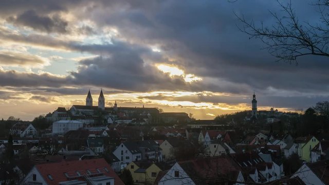 Timelapse of clouds over Freising rooftops, Bavaria, Germany