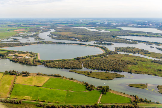 Artificially constructed water basins in the Dutch National Park De Biesbosch