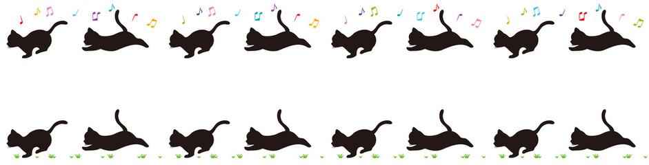 走る子猫のシルエットライン（カラー）