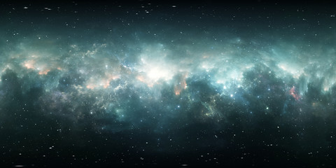 360-Grad-Weltraumnebel-Panorama, gleichwinklige Projektion, Umgebungskarte. Sphärisches HDRI-Panorama. Weltraumhintergrund mit Nebel und Sternen © Peter Jurik