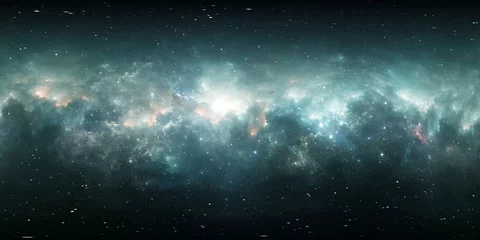360-Grad-Weltraumnebel-Panorama, gleichwinklige Projektion, Umgebungskarte. Sphärisches HDRI-Panorama. Weltraumhintergrund mit Nebel und Sternen © Peter Jurik