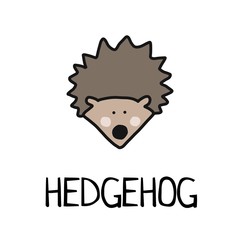 Cartoon vector flat illustration of cute hedgehog face for baby card and invitation