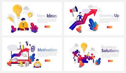 Business training courses banner set. Motivation and new ideas
