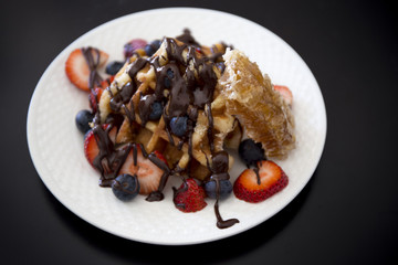 Waffles With Strawberry, Blue Berry