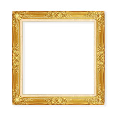 Golden ancient vintage picture frame isolated on white background