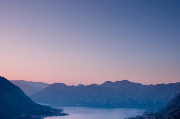 Sunset in Boka Kotorska view from Kotor Fortress