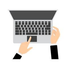 Obraz na płótnie Canvas Hand pushing button on the laptop computer