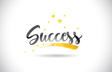 Success Word Vector Text with Golden Stars Trail and Handwritten Curved Font.