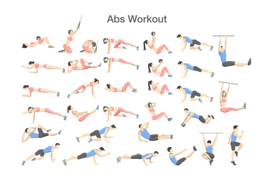 ABS workout for men and women. Sport exercises Stock Vector