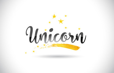 Unicorn Word Vector Text with Golden Stars Trail and Handwritten Curved Font. © twindesigner