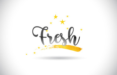 Fototapeta na wymiar Fresh Word Vector Text with Golden Stars Trail and Handwritten Curved Font.