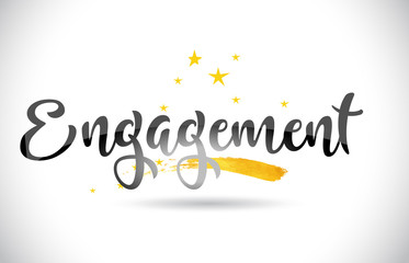 Engagement  Word Vector Text with Golden Stars Trail and Handwritten Curved Font.