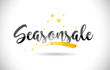 Seasonsale Word Vector Text with Golden Stars Trail and Handwritten Curved Font.