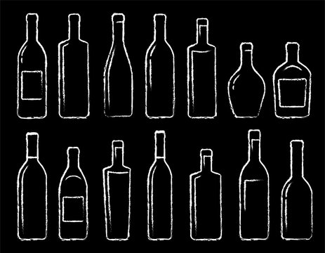 Hand Drawn Linear Chalk Bottle Icons Set