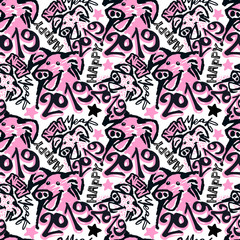 Naklejka premium 2019 Chinese Zodiac Sign Year of Pig Funky Print