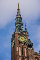 Church Tower and Clock, Old Gdank, Poland.