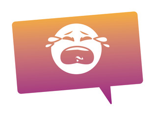 Crying emoticon in bubble rainbow lines