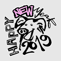 2019 Chinese Zodiac Sign Year of Pig Funky Print