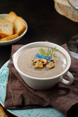 Cream soup in white bowl